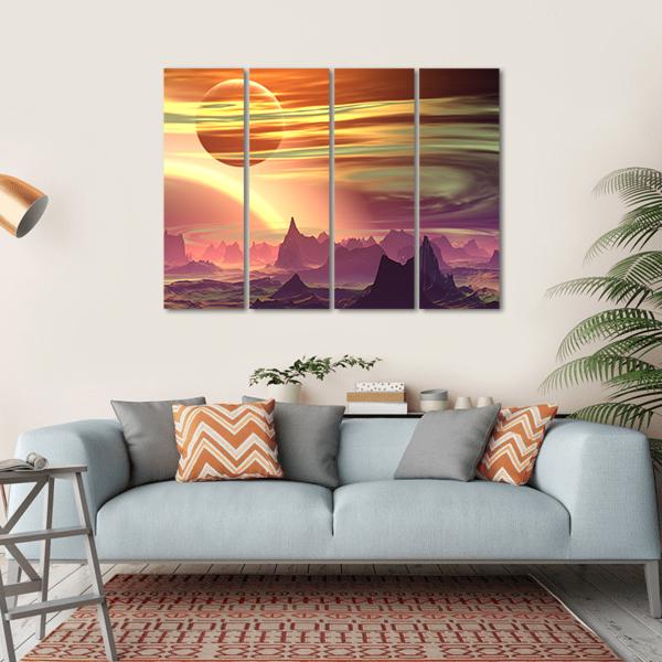 Rocks And Moon On Alien Planet Canvas Wall Art-4 Horizontal-Gallery Wrap-34" x 24"-Tiaracle