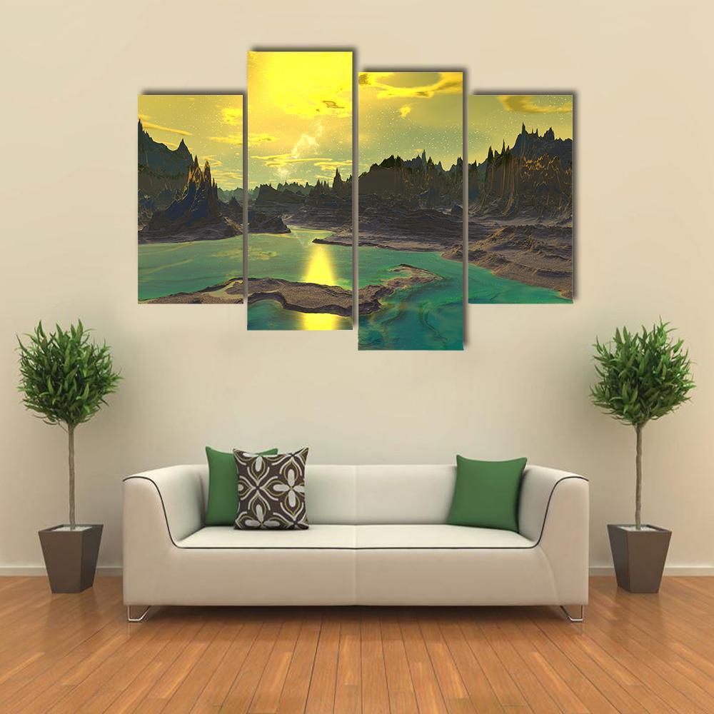 Rocky Alien Planet Canvas Wall Art-4 Pop-Gallery Wrap-50" x 32"-Tiaracle