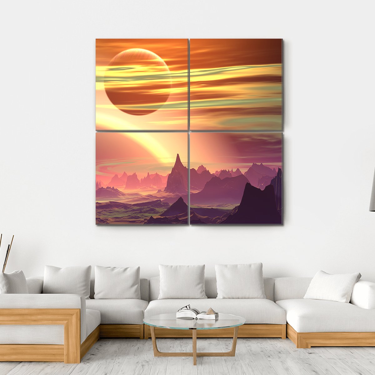 Rocks And Moon On Alien Planet Canvas Wall Art-4 Square-Gallery Wrap-17" x 17"-Tiaracle