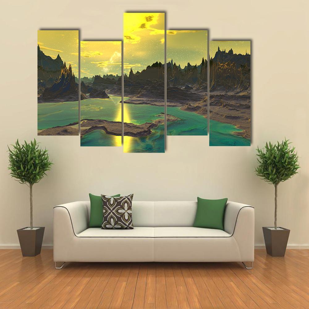 Rocky Alien Planet Canvas Wall Art-5 Pop-Gallery Wrap-47" x 32"-Tiaracle