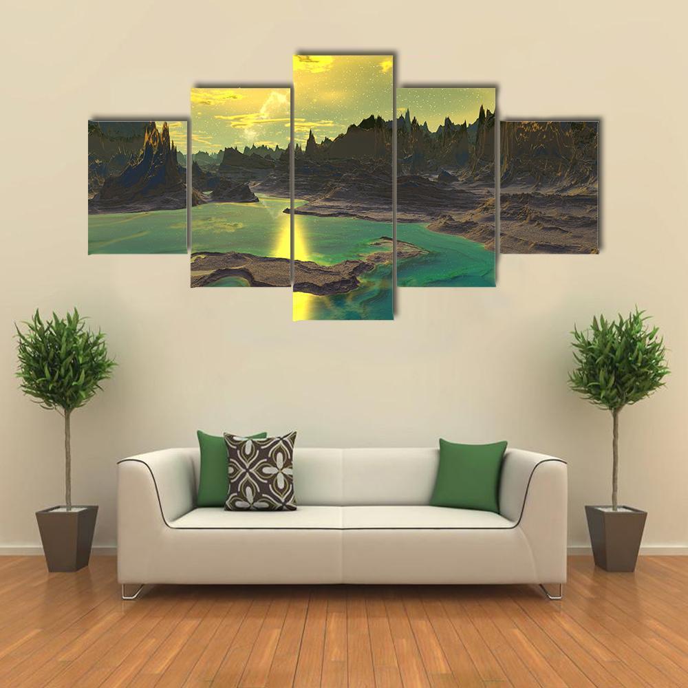 Rocky Alien Planet Canvas Wall Art-5 Star-Gallery Wrap-62" x 32"-Tiaracle