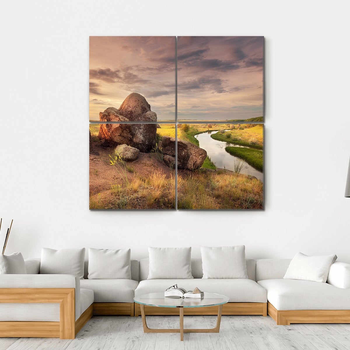 Rocks And River With Reflection In Ukraine Canvas Wall Art-4 Square-Gallery Wrap-17" x 17"-Tiaracle