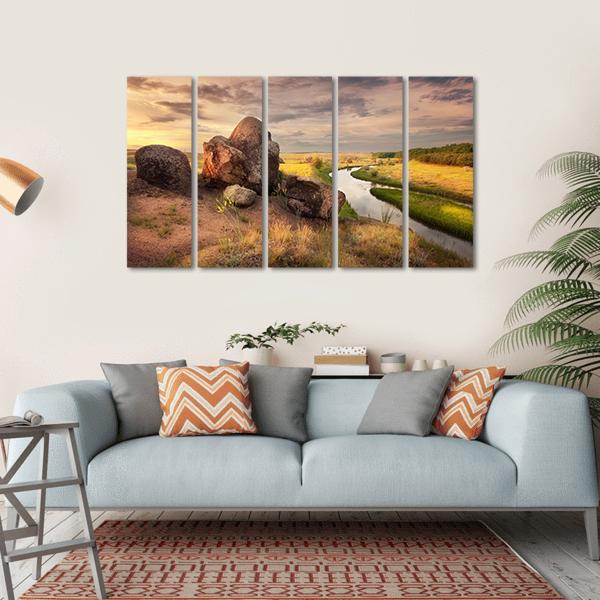 Rocks And River With Reflection In Ukraine Canvas Wall Art-5 Horizontal-Gallery Wrap-22" x 12"-Tiaracle