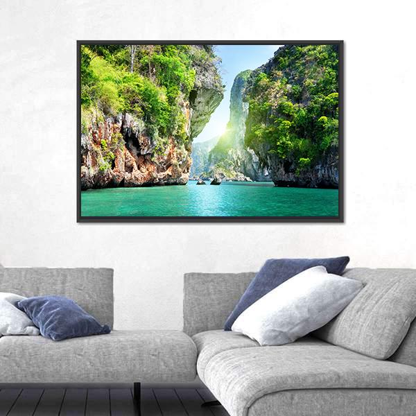 Rocks And Sea In Thailand Canvas Wall Art-3 Horizontal-Gallery Wrap-25" x 16"-Tiaracle