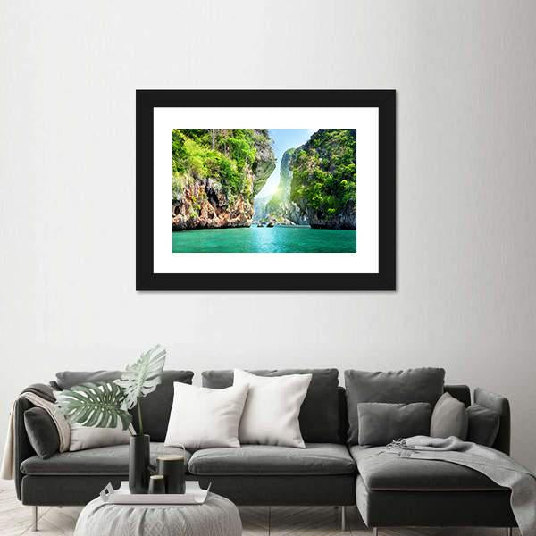 Rocks And Sea In Thailand Canvas Wall Art-3 Horizontal-Gallery Wrap-25" x 16"-Tiaracle