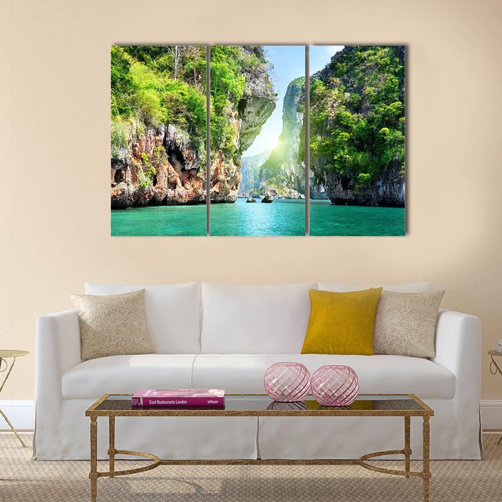 Rocks And Sea In Thailand Canvas Wall Art-3 Horizontal-Gallery Wrap-37&quot; x 24&quot;-Tiaracle