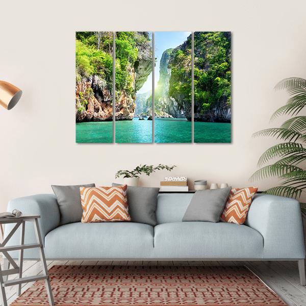 Rocks And Sea In Thailand Canvas Wall Art-4 Horizontal-Gallery Wrap-34" x 24"-Tiaracle