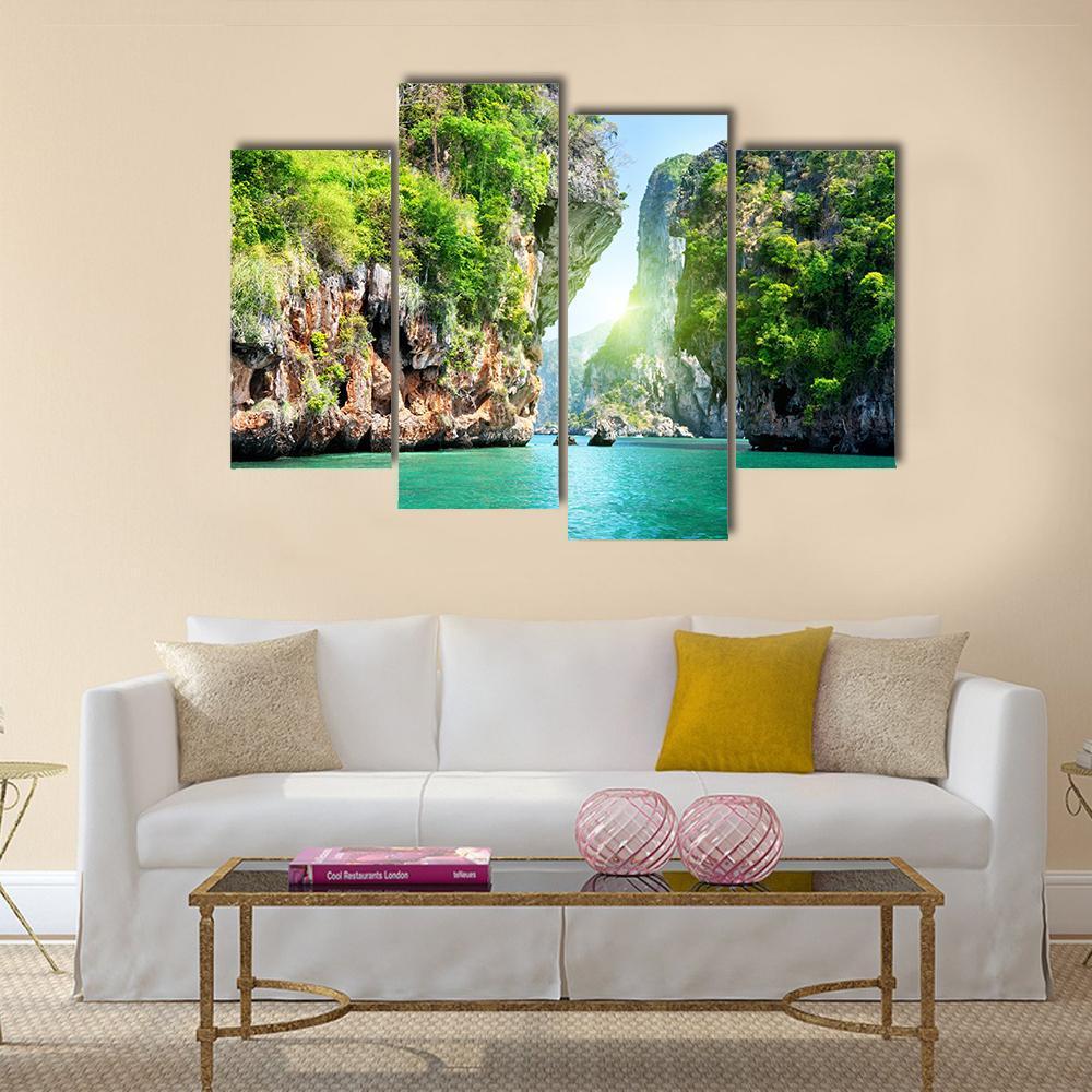 Rocks And Sea In Thailand Canvas Wall Art-4 Pop-Gallery Wrap-50" x 32"-Tiaracle