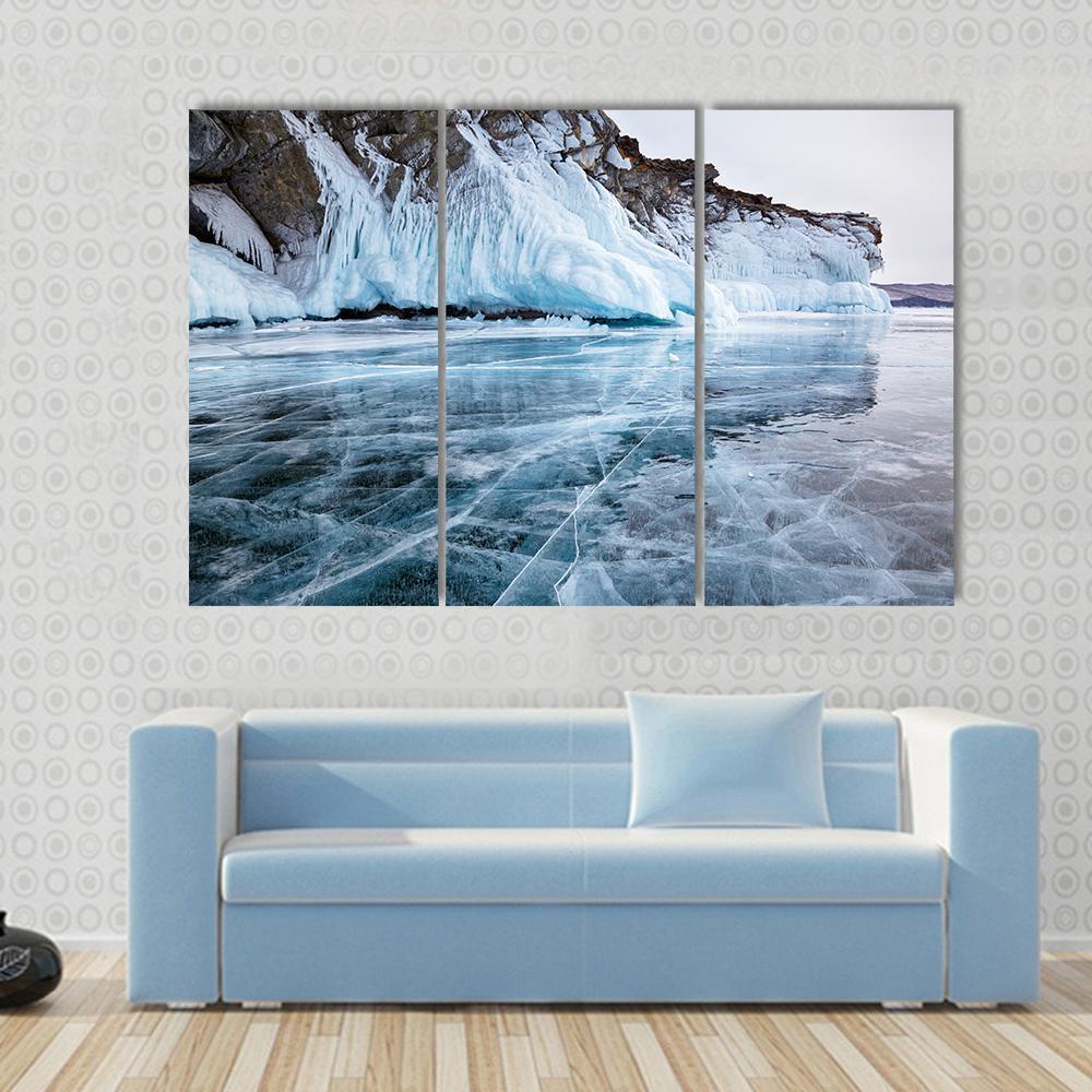 Rocks Frozen Into The Ice Of Siberian Baikal Lake In Winter Canvas Wall Art-3 Horizontal-Gallery Wrap-37" x 24"-Tiaracle