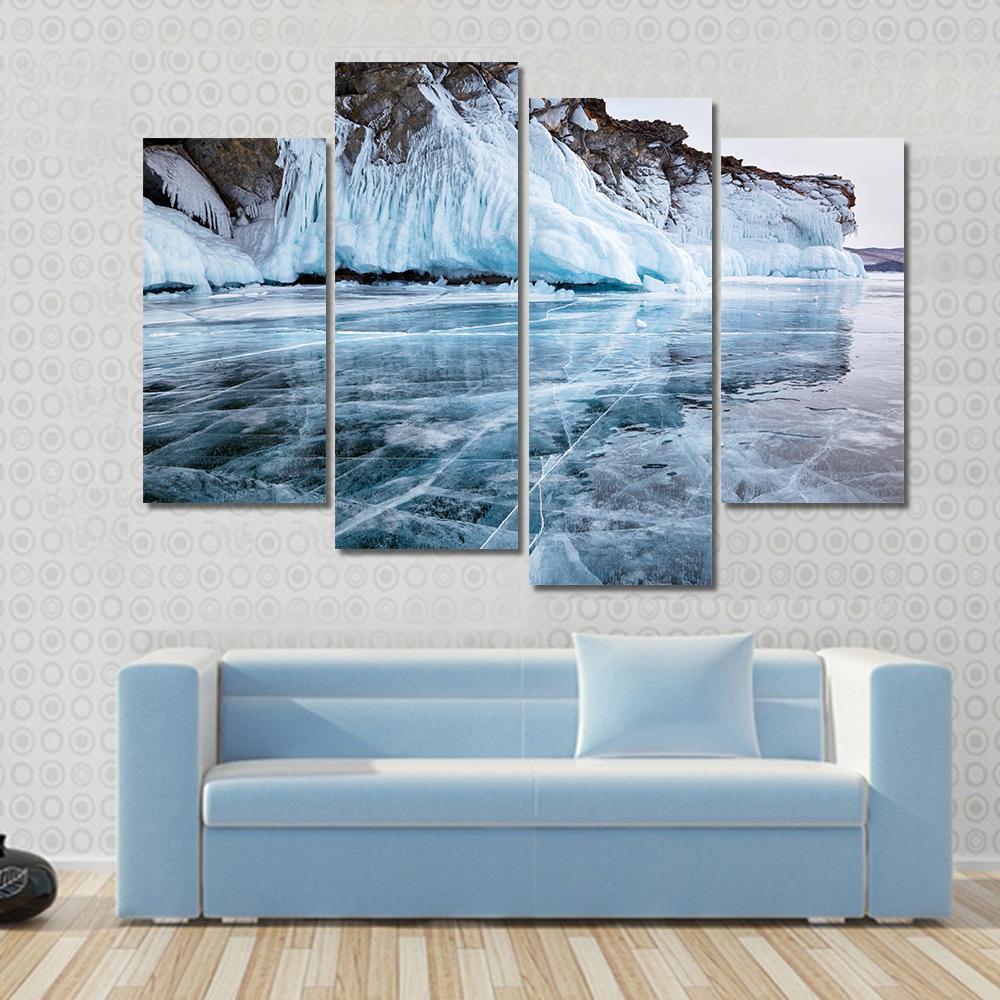 Rocks Frozen Into The Ice Of Siberian Baikal Lake In Winter Canvas Wall Art-4 Pop-Gallery Wrap-50" x 32"-Tiaracle