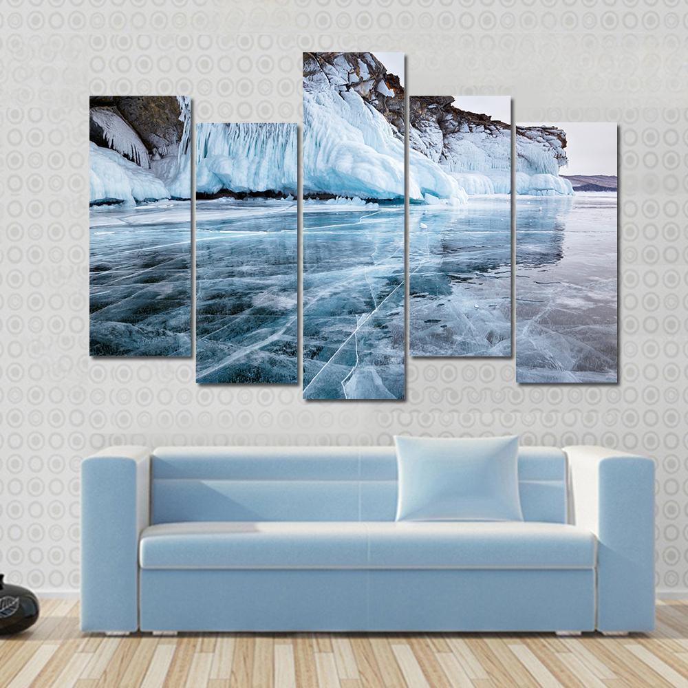 Rocks Frozen Into The Ice Of Siberian Baikal Lake In Winter Canvas Wall Art-5 Pop-Gallery Wrap-47" x 32"-Tiaracle