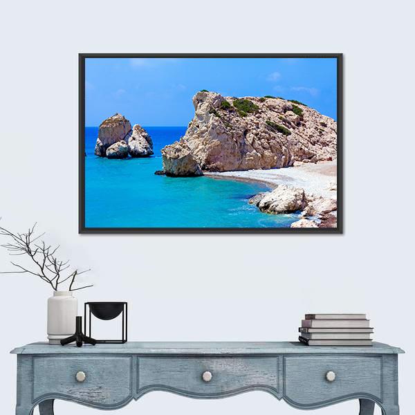 Rocks Of Aphrodite In Paphos Canvas Wall Art-1 Piece-Floating Frame-24" x 16"-Tiaracle