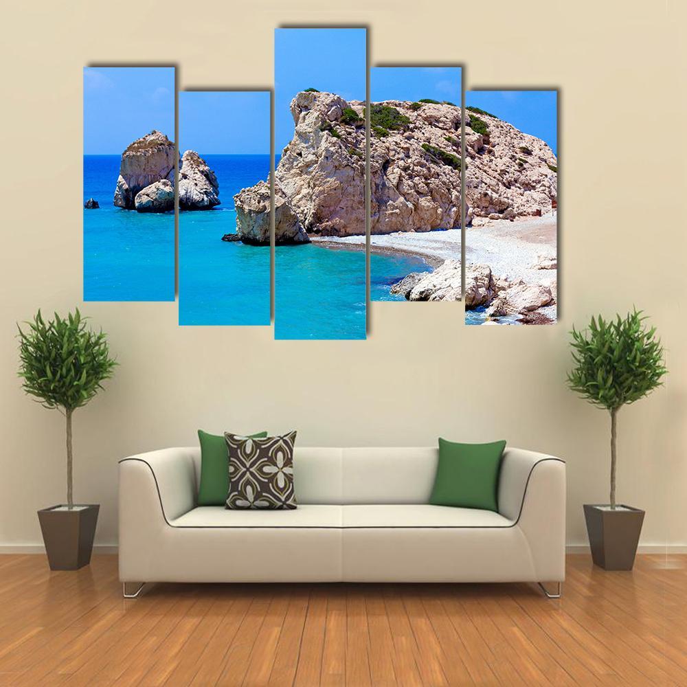 Rocks Of Aphrodite In Paphos Canvas Wall Art-5 Pop-Gallery Wrap-47" x 32"-Tiaracle