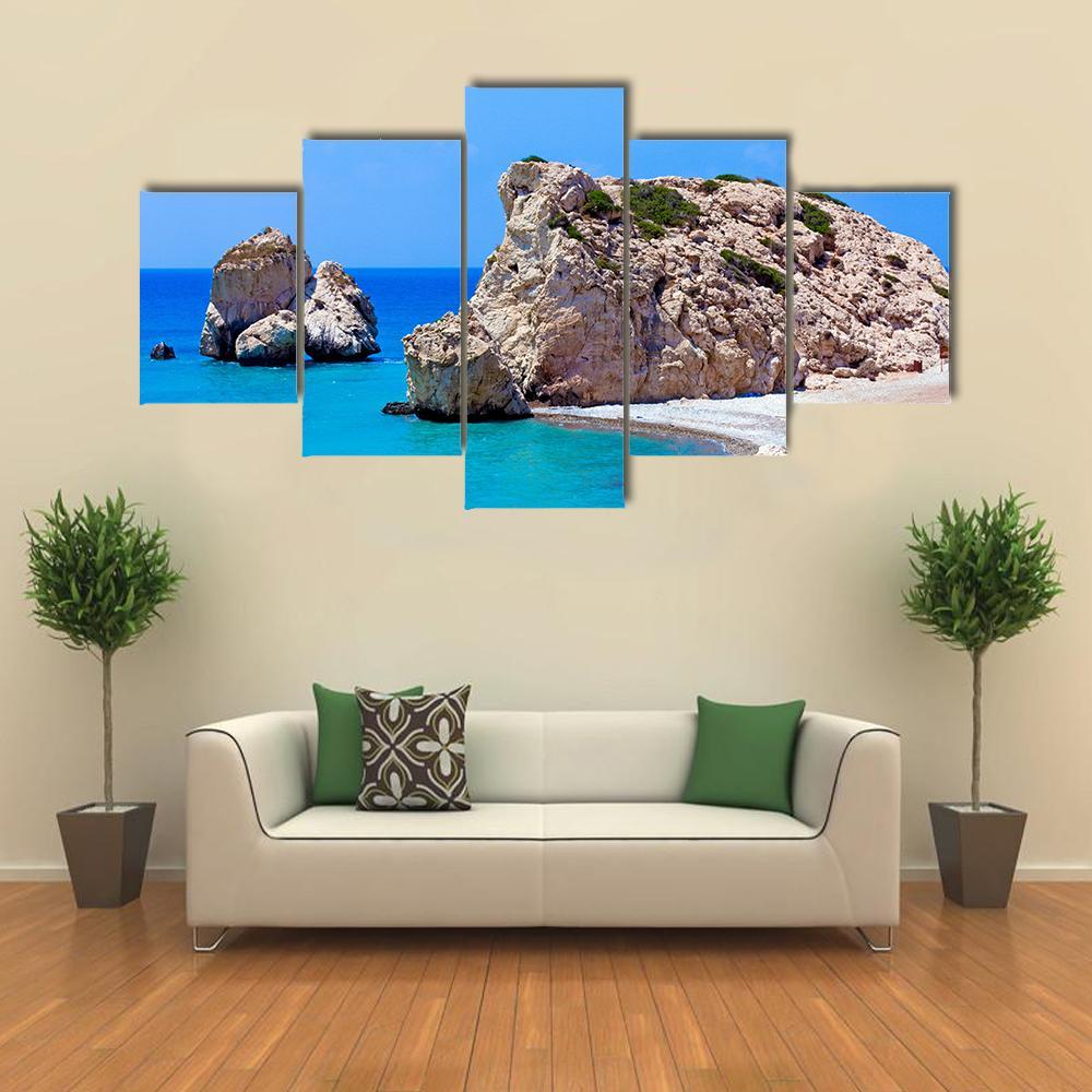 Rocks Of Aphrodite In Paphos Canvas Wall Art-5 Star-Gallery Wrap-62" x 32"-Tiaracle