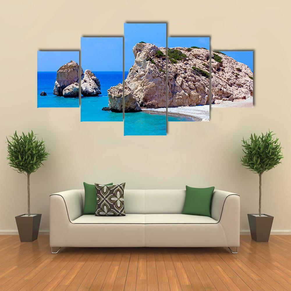 Rocks Of Aphrodite In Paphos Canvas Wall Art-5 Pop-Gallery Wrap-47" x 32"-Tiaracle