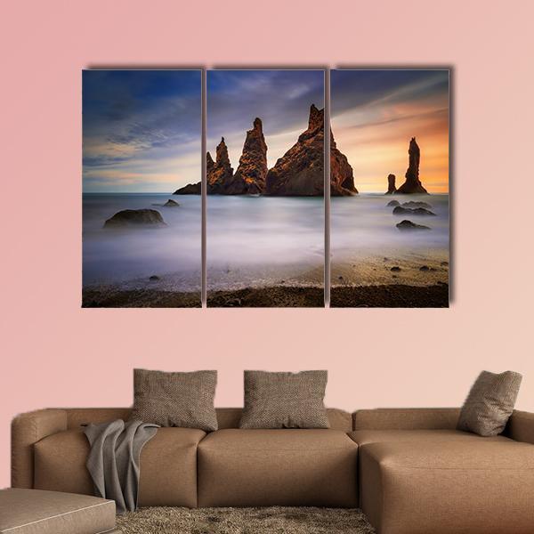 Rocks On Black Beach In Iceland Canvas Wall Art-3 Horizontal-Gallery Wrap-37" x 24"-Tiaracle