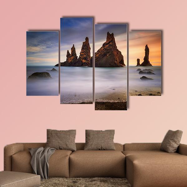 Rocks On Black Beach In Iceland Canvas Wall Art-4 Pop-Gallery Wrap-50" x 32"-Tiaracle