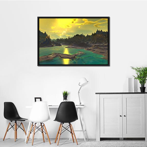 Rocky Alien Planet Canvas Wall Art-1 Piece-Floating Frame-24" x 16"-Tiaracle