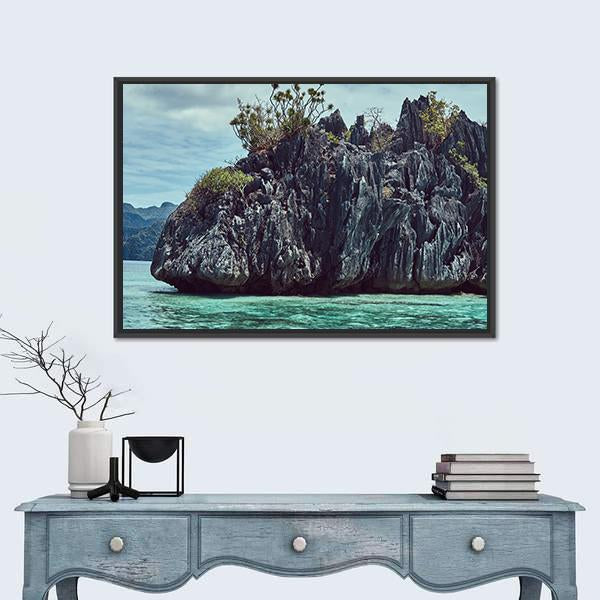 Rocky Bay Of Philippine Islands Canvas Wall Art-1 Piece-Floating Frame-24" x 16"-Tiaracle