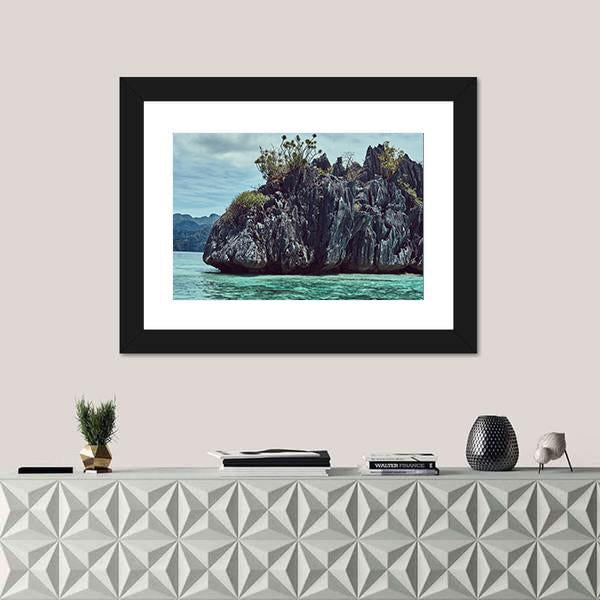Rocky Bay Of Philippine Islands Canvas Wall Art-1 Piece-Framed Print-20" x 16"-Tiaracle