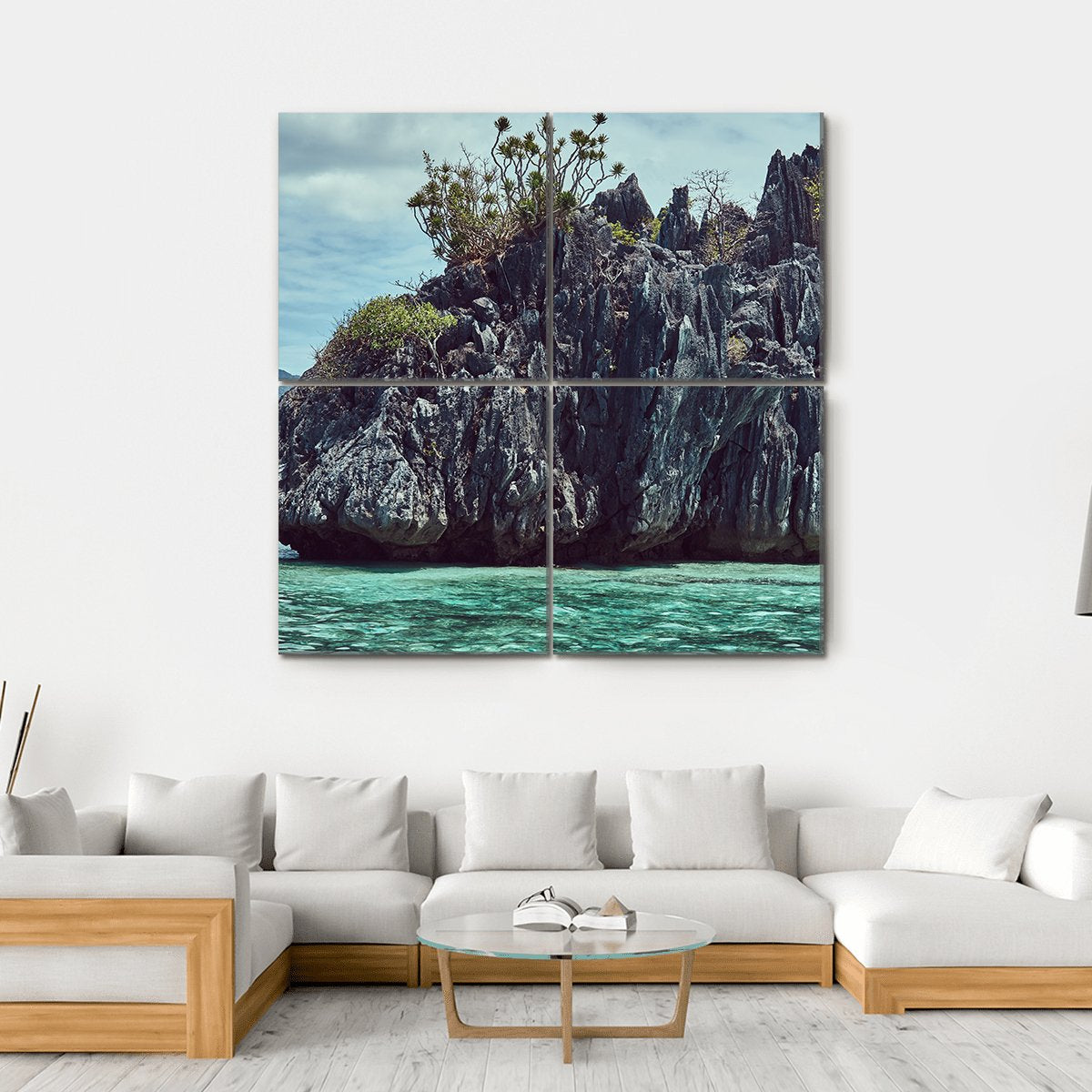 Rocky Bay Of Philippine Islands Canvas Wall Art-4 Square-Gallery Wrap-17" x 17"-Tiaracle