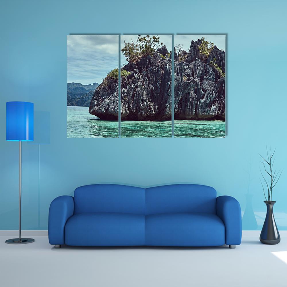 Rocky Bay Of Philippine Islands Canvas Wall Art-3 Horizontal-Gallery Wrap-37" x 24"-Tiaracle