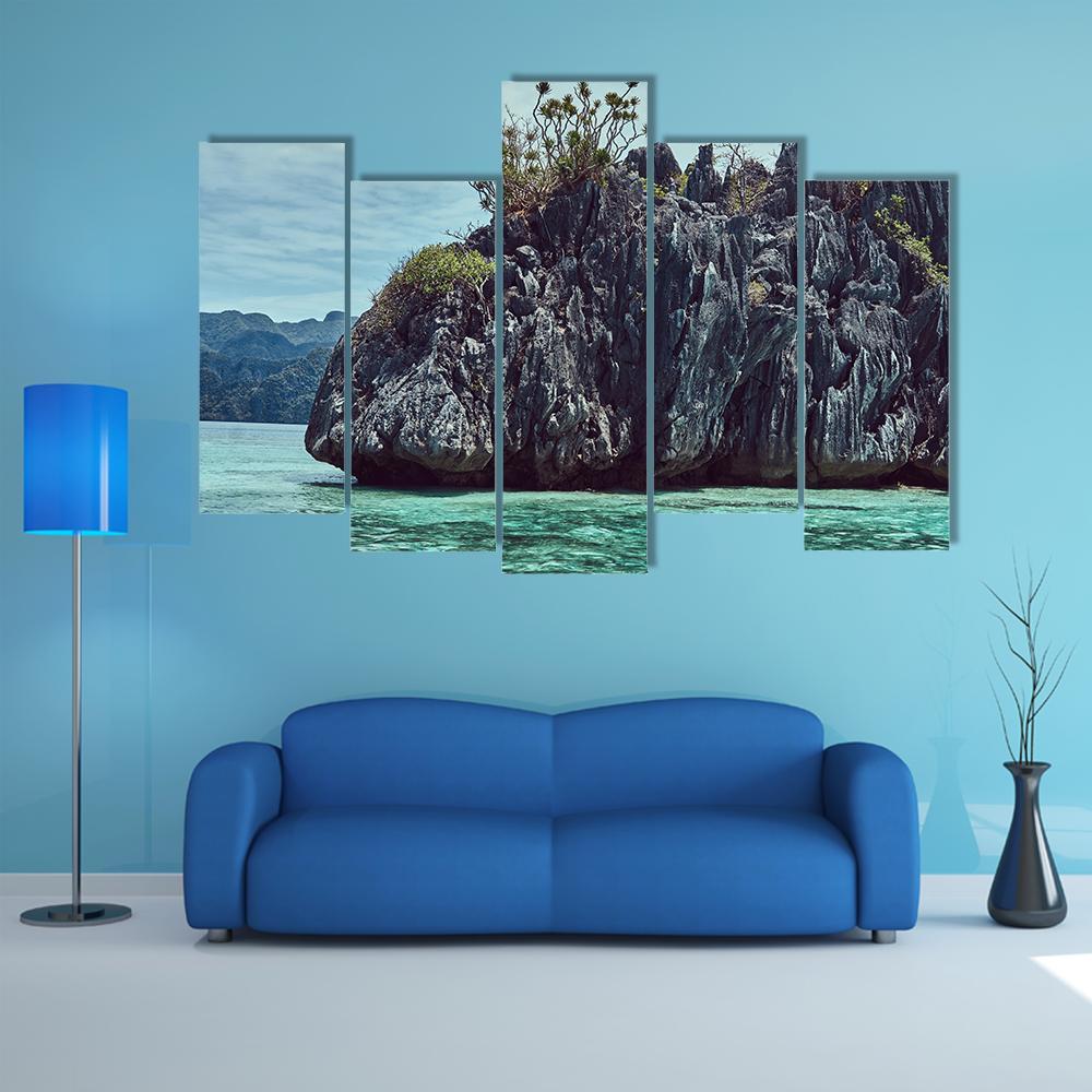 Rocky Bay Of Philippine Islands Canvas Wall Art-5 Pop-Gallery Wrap-47" x 32"-Tiaracle