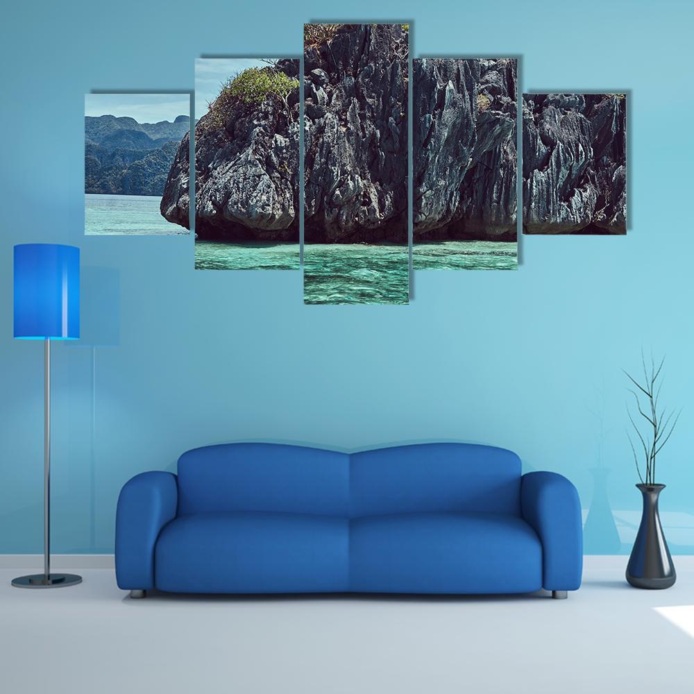 Rocky Bay Of Philippine Islands Canvas Wall Art-5 Star-Gallery Wrap-62" x 32"-Tiaracle