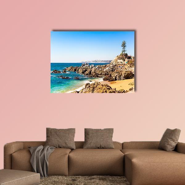 Rocky Beach On Summer Day Canvas Wall Art-1 Piece-Gallery Wrap-48" x 32"-Tiaracle