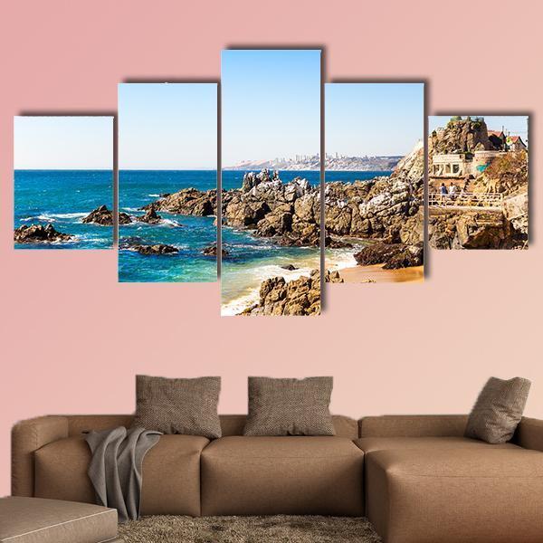 Rocky Beach On Summer Day Canvas Wall Art-5 Star-Gallery Wrap-62" x 32"-Tiaracle