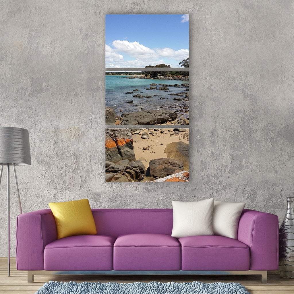 Rocky Beach With Sea Water Vertical Canvas Wall Art-3 Vertical-Gallery Wrap-12" x 25"-Tiaracle