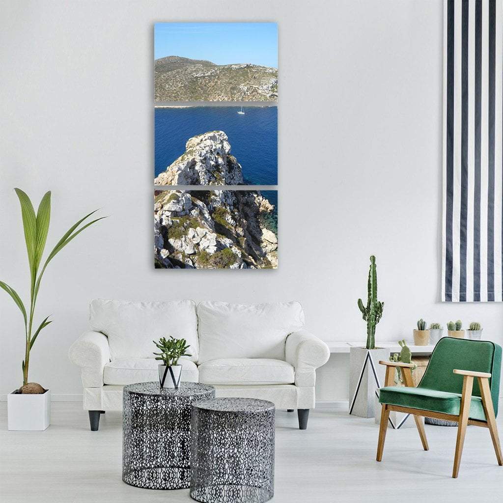 Rocky Cliffs Coast Vertical Canvas Wall Art-3 Vertical-Gallery Wrap-12" x 25"-Tiaracle