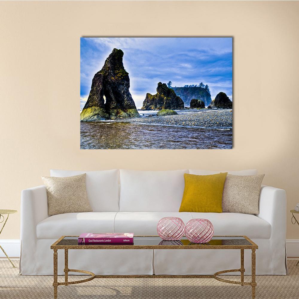 Rocky Coast Of Ruby Beach Canvas Wall Art-1 Piece-Gallery Wrap-48" x 32"-Tiaracle