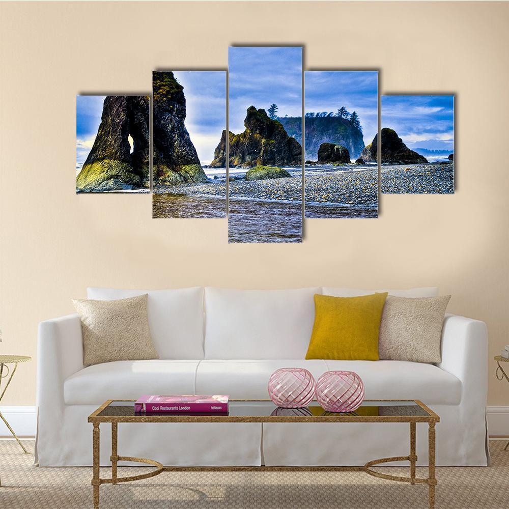 Rocky Coast Of Ruby Beach Canvas Wall Art-5 Star-Gallery Wrap-62" x 32"-Tiaracle