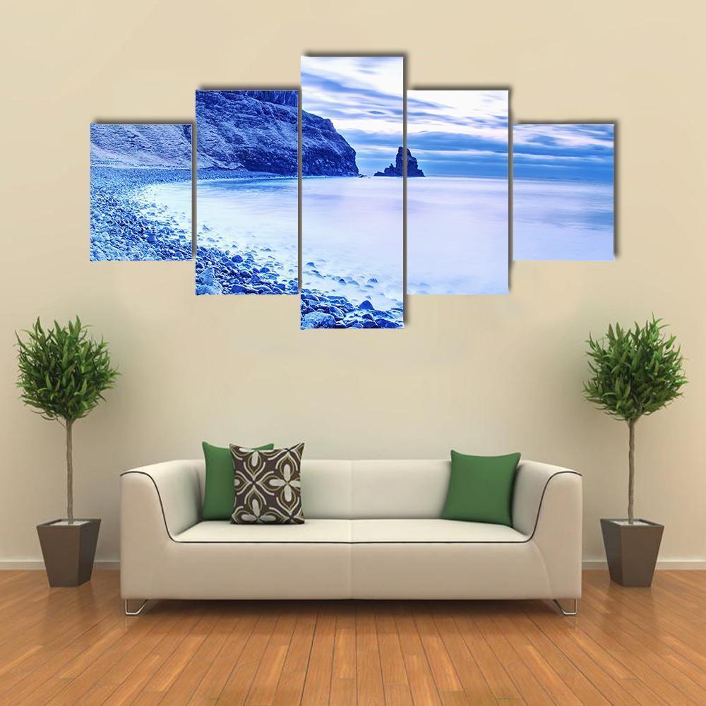 Rocky Coast Of Sea Canvas Wall Art-5 Star-Gallery Wrap-62" x 32"-Tiaracle