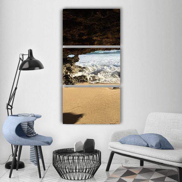 Rocky Coast Wave And Beach Vertical Canvas Wall Art-3 Vertical-Gallery Wrap-12" x 25"-Tiaracle