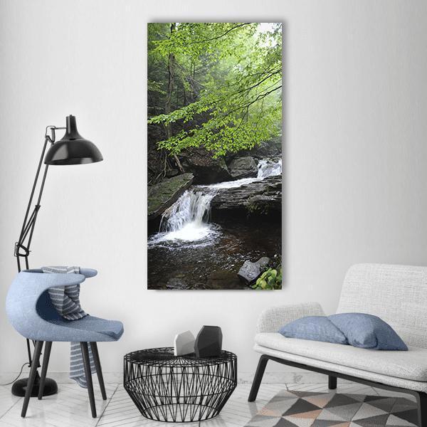 Rocky Forest Waterfall Vertical Canvas Wall Art-3 Vertical-Gallery Wrap-12" x 25"-Tiaracle