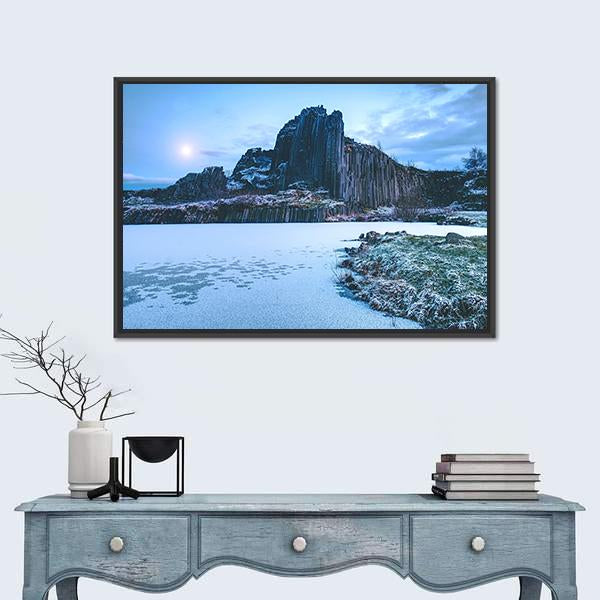 Rocky Hill Covered By Snow In Winter Canvas Wall Art-1 Piece-Floating Frame-24" x 16"-Tiaracle