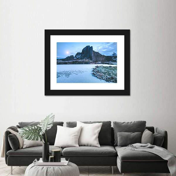 Rocky Hill Covered By Snow In Winter Canvas Wall Art-3 Horizontal-Gallery Wrap-25" x 16"-Tiaracle