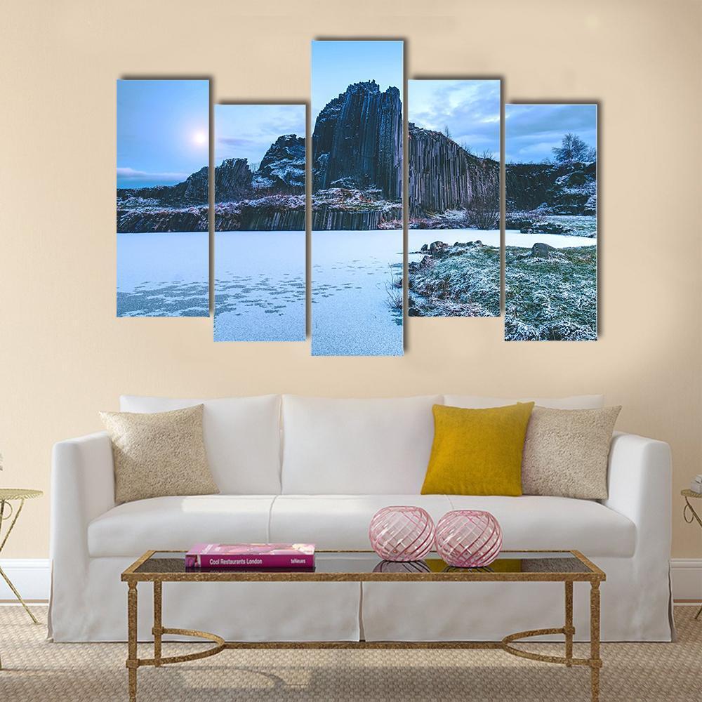 Rocky Hill Covered By Snow In Winter Canvas Wall Art-5 Pop-Gallery Wrap-47" x 32"-Tiaracle