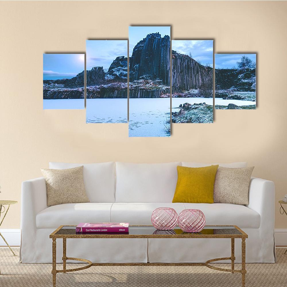 Rocky Hill Covered By Snow In Winter Canvas Wall Art-5 Star-Gallery Wrap-62" x 32"-Tiaracle