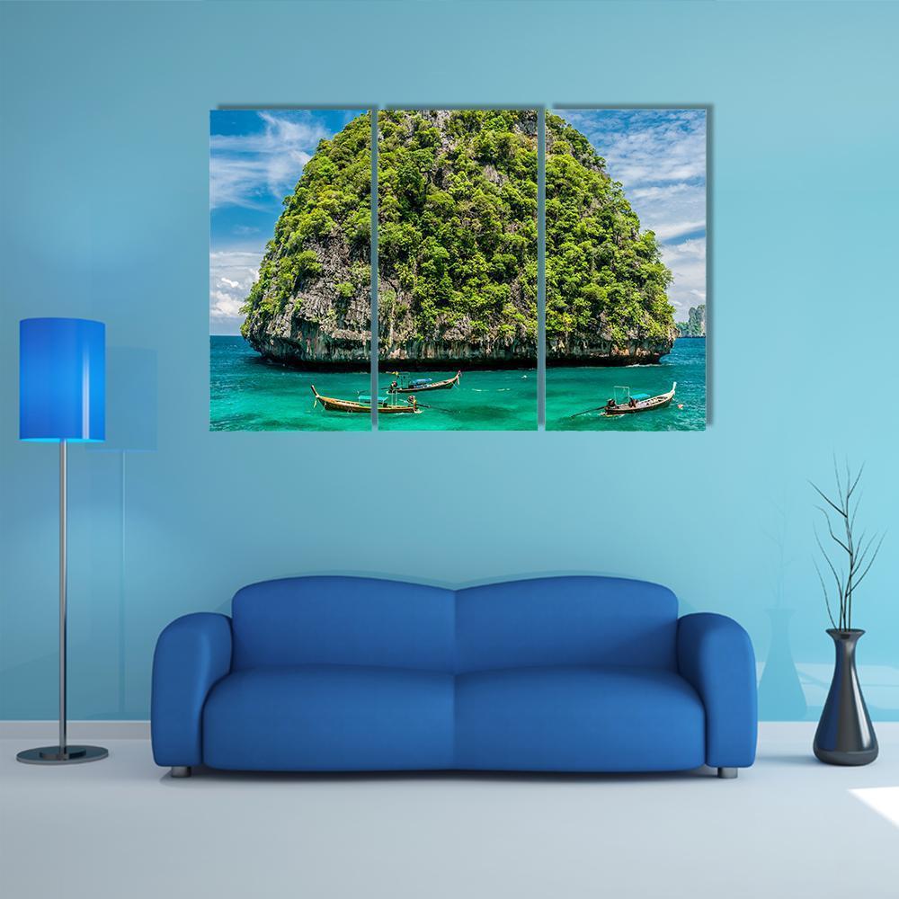 Rocky Island In Thailand Canvas Wall Art-3 Horizontal-Gallery Wrap-37" x 24"-Tiaracle