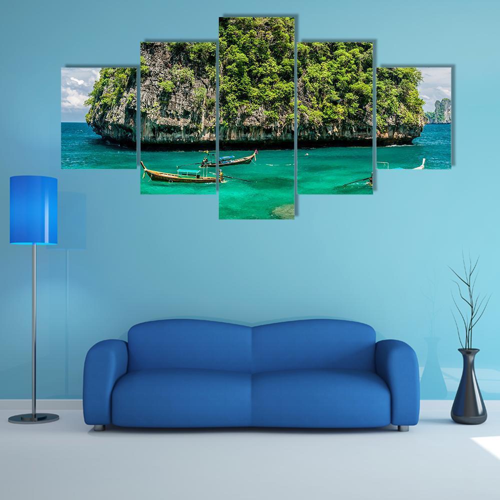 Rocky Island In Thailand Canvas Wall Art-5 Star-Gallery Wrap-62" x 32"-Tiaracle