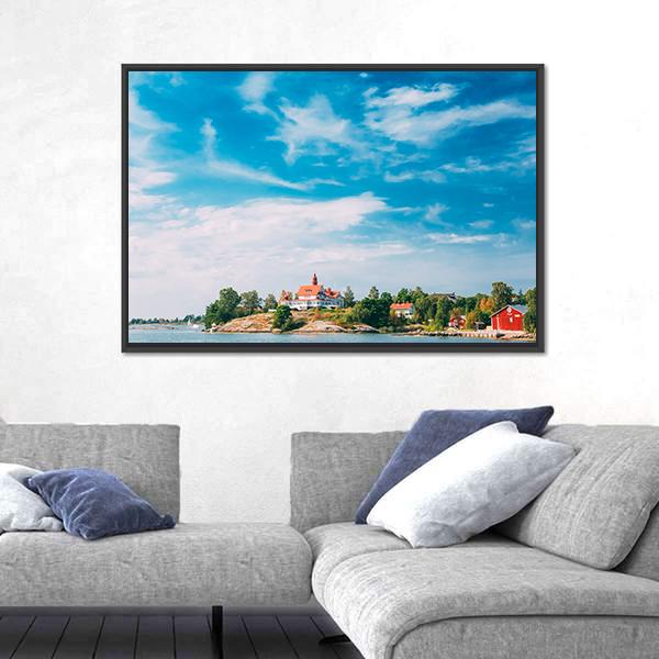 Rocky Island Near Helsinki Canvas Wall Art-1 Piece-Floating Frame-24" x 16"-Tiaracle