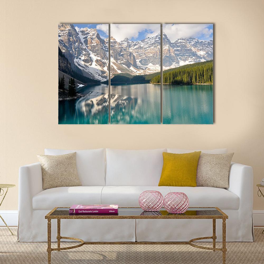 Rocky Mountain And Moraine Lake In Canada Canvas Wall Art-3 Horizontal-Gallery Wrap-37" x 24"-Tiaracle