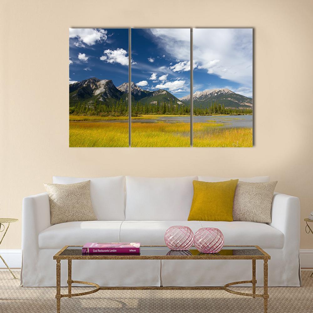 Rocky Mountains And Cloudy Sky Canvas Wall Art-3 Horizontal-Gallery Wrap-37" x 24"-Tiaracle