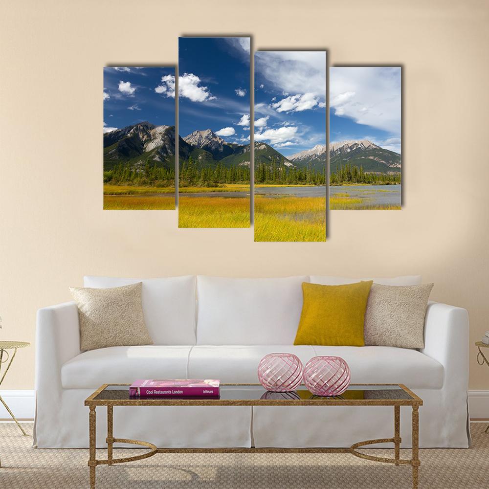 Rocky Mountains And Cloudy Sky Canvas Wall Art-4 Pop-Gallery Wrap-50" x 32"-Tiaracle
