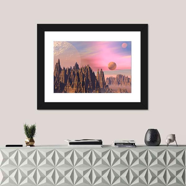 Rocky Mountains And Planets Canvas Wall Art-1 Piece-Framed Print-20" x 16"-Tiaracle