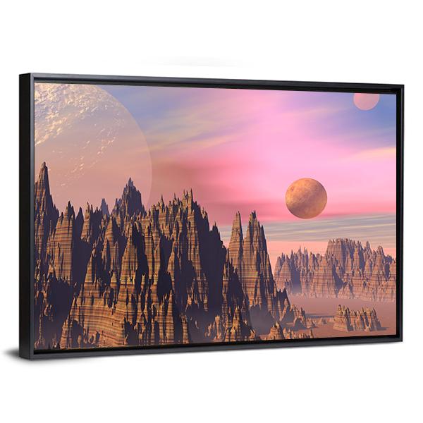 Rocky Mountains And Planets Canvas Wall Art-3 Horizontal-Gallery Wrap-25" x 16"-Tiaracle