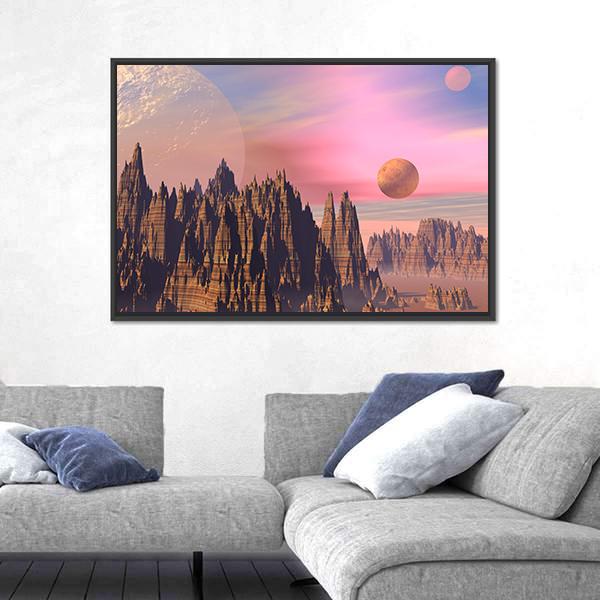 Rocky Mountains And Planets Canvas Wall Art-3 Horizontal-Gallery Wrap-25" x 16"-Tiaracle